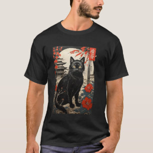 Ukiyo-e Zwarte Kat - Japanse Houtblokstijl met T-shirt