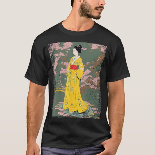 Ukiyo Japanse Kunst Vrouw Drijvend op Lotus Flo T-shirt (Voorkant)