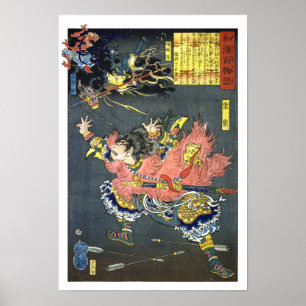 ukiyoe - 和漢百物語 nr. 10 - 雷震・順風耳・千里眼 - poster