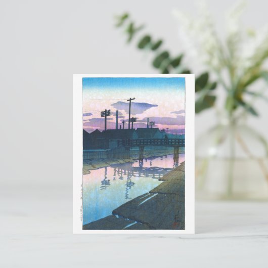 ukiyoe - hasui - C02 - Kiba te Dusk - Briefkaart (Staand voorkant)