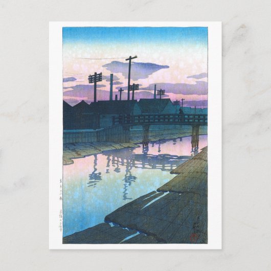 ukiyoe - hasui - C02 - Kiba te Dusk - Briefkaart (Voorkant)