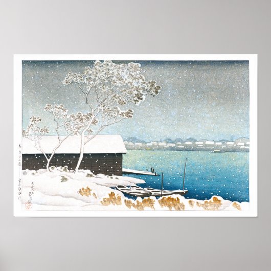 ukiyoe - hasui - C11 - Shirahige in de sneeuw - Poster (Voorkant)