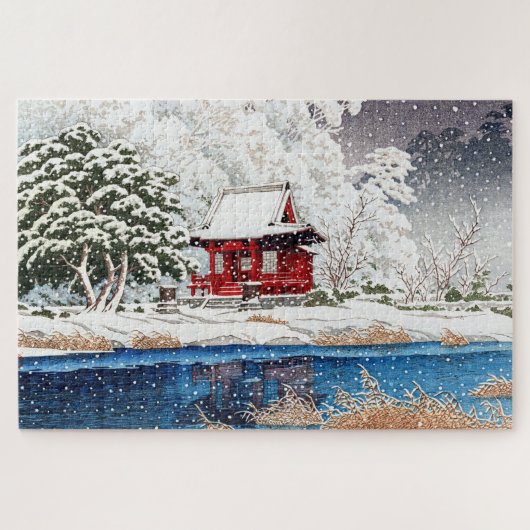 ukiyoe - hasui - m06 - sneeuw bij Shrine Entrance  Legpuzzel (Horizontaal)