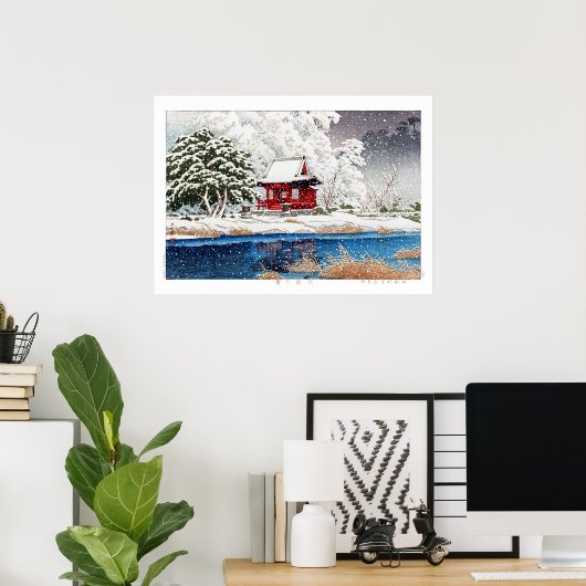 ukiyoe - hasui - m06 - sneeuw bij Shrine Entrance  Poster (Thuiskantoor)