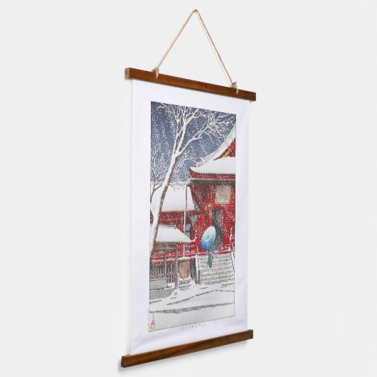 ukiyoe - hasui - m09 - sneeuw in Ueno Kiyomizudo - Hangend Wandkleed (Gebogen)