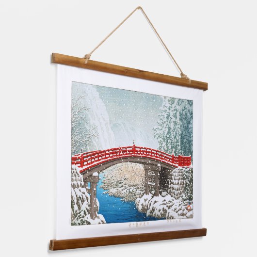 ukiyoe - hasui - m12 - sneeuw op de Shinkyo Bridge Hangend Wandkleed (Gebogen)