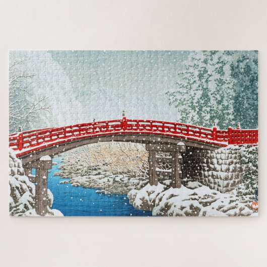 ukiyoe - hasui - m12 - sneeuw op de Shinkyo Bridge Legpuzzel (Horizontaal)