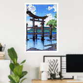 ukiyoe hasui n20 Gozanoishi Shrine at Lake Tazawa Poster (Thuiskantoor)