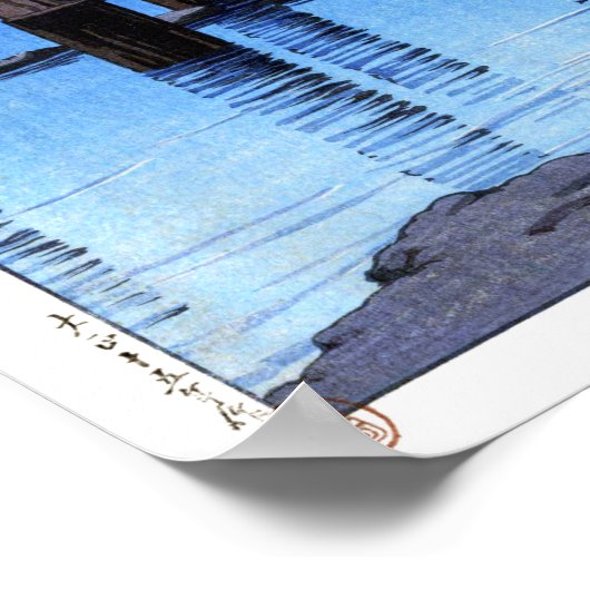 ukiyoe hasui n20 Gozanoishi Shrine at Lake Tazawa Poster (Hoek)