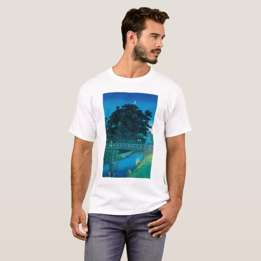 ukiyoe hasui No55 Takinogawa and Crescent Moon T-shirt (Voorkant volledig)
