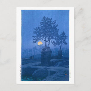 ukiyoe - hasui - No.20 Moonlit Night at Gamo - Briefkaart