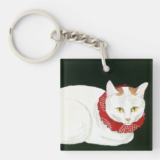 Ukiyoe [komei] 03 Witte kat Sleutelhanger (Voorkant)