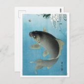 Ukiyoe [Koson] Carp Leaping Briefkaart (Voorkant / Achterkant)
