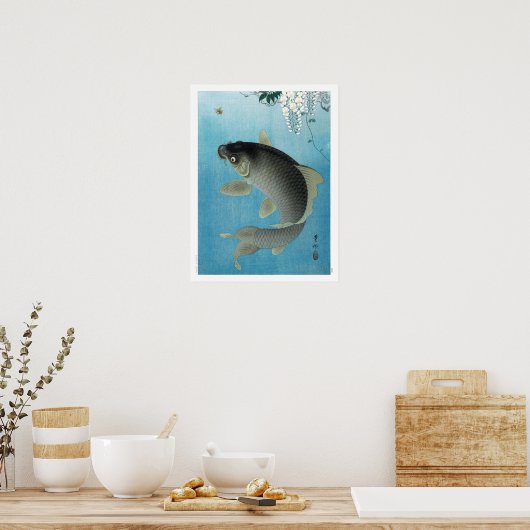 Ukiyoe [Koson] Carp Leaping (S) Poster (Keuken)