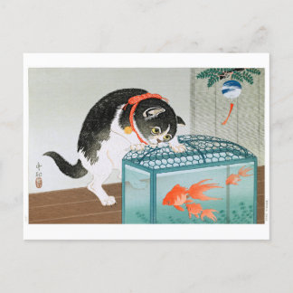 Ukiyoe [Koson] Cat en Goldfish Briefkaart