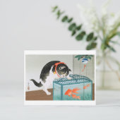 Ukiyoe [Koson] Cat en Goldfish Briefkaart (Staand voorkant)