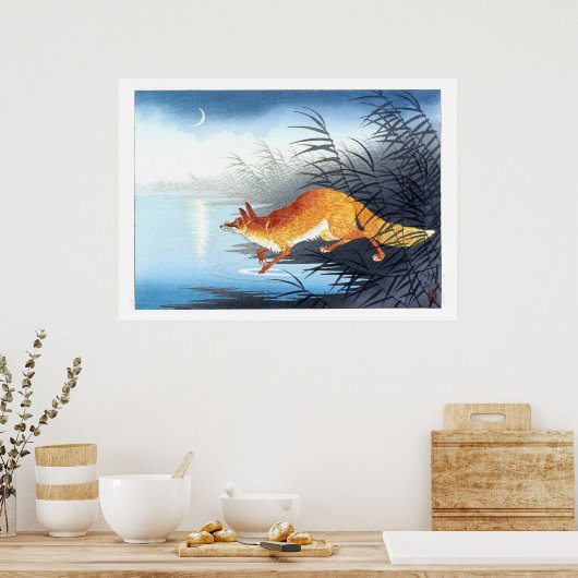 Ukiyoe [Koson] Fox door het Moonlit Water (M) Poster (Keuken)