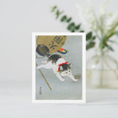 Ukiyoe [Koson] Kitten en Lantern Briefkaart (Staand voorkant)