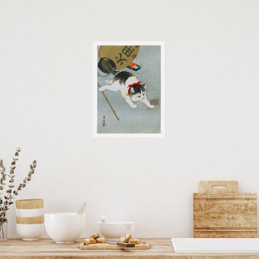 Ukiyoe [Koson] Kitten en Lantern (S) Poster (Keuken)