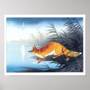 Ukiyoe [Koson] Vos bij het water bij maanlicht (S) Poster