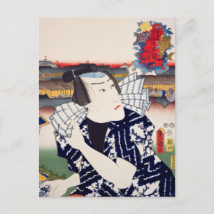 ukiyoe [Toyokuni] 02-00 waterpeddelaar bij Nihonb. Briefkaart