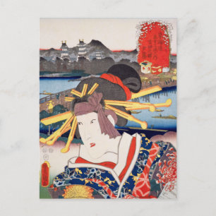 ukiyoe [Toyokuni] 46-34 Yūgiri in Yoshida Station Briefkaart