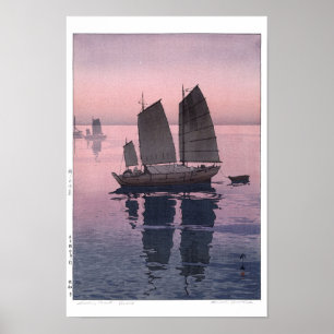 ukiyoe - Yoshida - 12 - Zeilboten- Avond - Poster