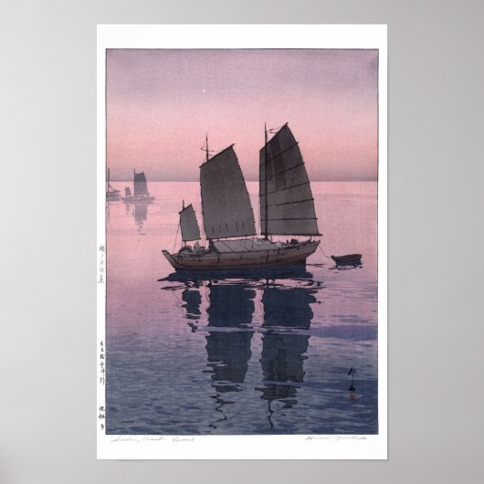ukiyoe - Yoshida - 12 - Zeilboten- Avond - Poster (Voorkant)