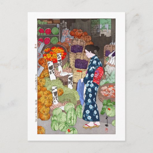 ukiyoe - Yoshida - 16 - Honest Greengrocery, Nezu  Briefkaart (Voorkant)