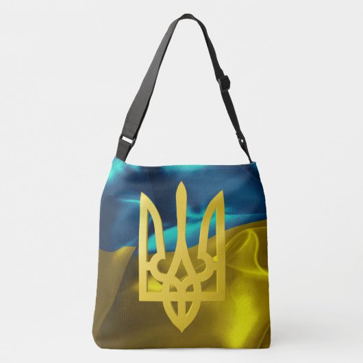 Ukraine 3D Flag and Tryzub Crossbody Canvas tas (Achterkant)