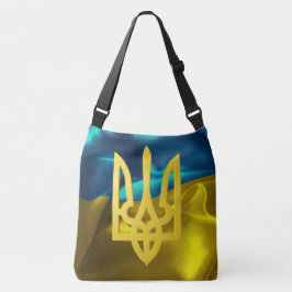 Ukraine 3D Flag and Tryzub Crossbody Canvas tas
