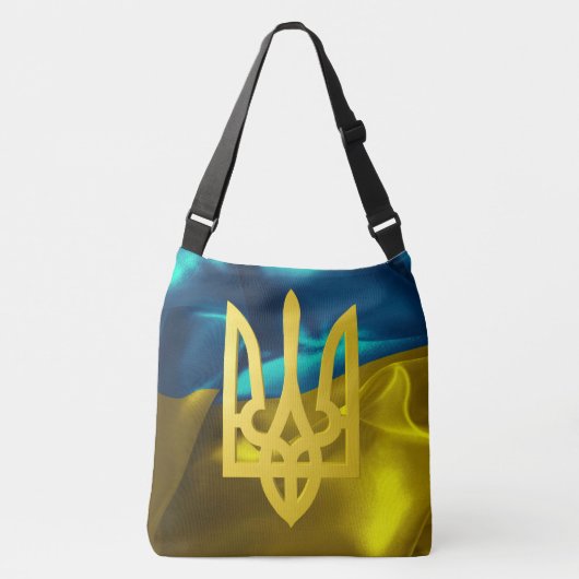 Ukraine 3D Flag and Tryzub Crossbody Canvas tas (Voorkant)