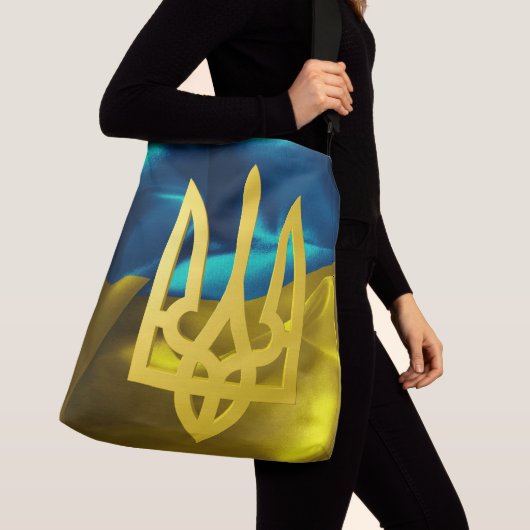 Ukraine 3D Flag and Tryzub Crossbody Canvas tas (Dichtbij)