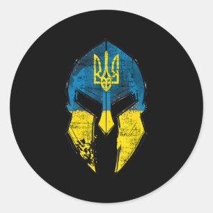 Ukraine Sparta Helmet Ukraine Crest Flag Mannen Wo Ronde Sticker
