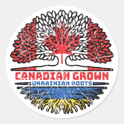 Ukraine Ukrainian Canadian Canada Tree Roots Flag Ronde Sticker (Voorkant)