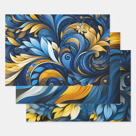 Ukrainian blue and yellow art motifs 3 inpakpapier vel