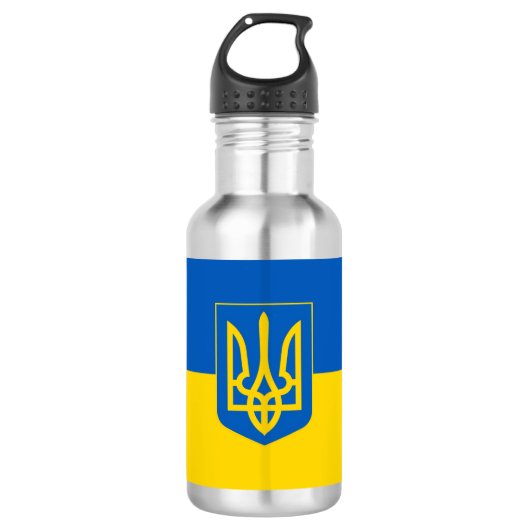 Ukrainian flag. Coat of Arms. We support Ukraine.  Waterfles (Voorkant)