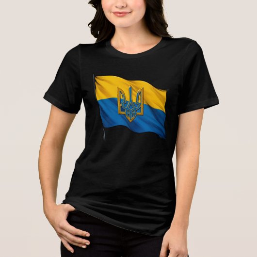 Ukrainian flag waving in the wind with Trident Tri-Blend Shirt (Voorkant)