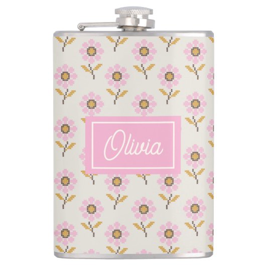 Ukrainian Folk Cross Stitch Floral Pattern Heupfles (Voorkant)