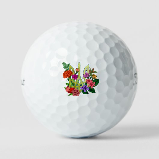 Ukrainian heraldry trident tryzub blooming flowers golfballen (Voorkant)