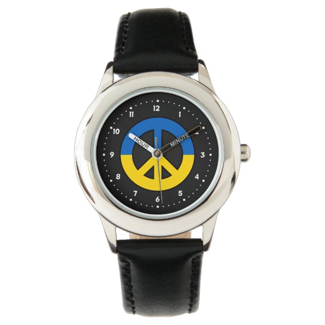 Ukrainian peace sign on a black background horloge (Voorkant)