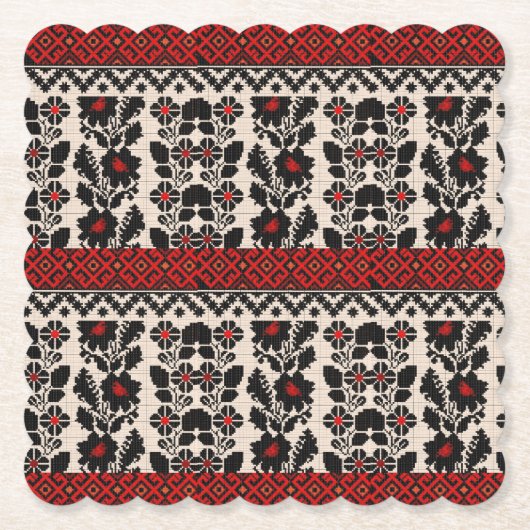 Ukrainian traditional vushuvanka folk art pattern. kartonnen onderzetters (Voorkant)