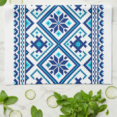 Ukrainian traditional vushuvanka folk pattern blue theedoek (Gevouwen)