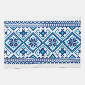 Ukrainian traditional vushuvanka folk pattern blue theedoek (Horizontaal)