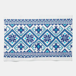 Ukrainian traditional vushuvanka folk pattern blue theedoek