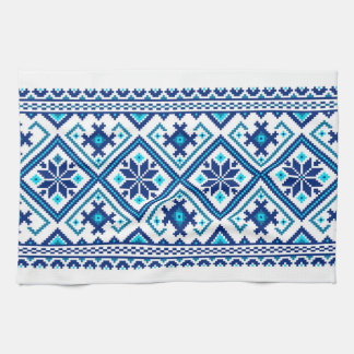 Ukrainian traditional vushuvanka folk pattern blue theedoek