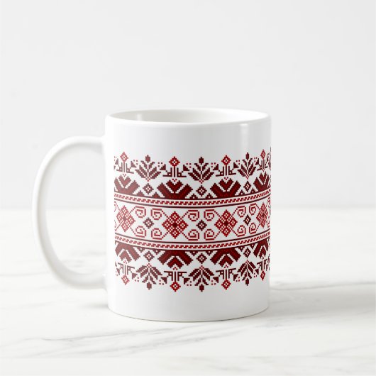 Ukrainian traditional vushuvanka folk pattern red koffiemok (Links)