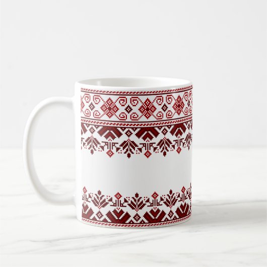 Ukrainian traditional vushuvanka folk pattern red koffiemok (Links)