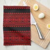 Ukrainian traditional vushuvanka folk pattern red theedoek (Quarter Fold)