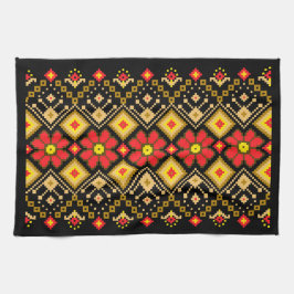 Ukrainian traditional vushuvanka folk pattern red theedoek